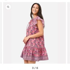 OLIPHANT Women's Cinched Flirty Dress
Size XSmall cotton hand printed coral